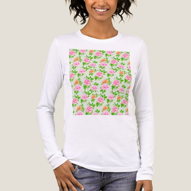 Rosa Blumenmuster Tri-Blend Shirt (Vorderseite)