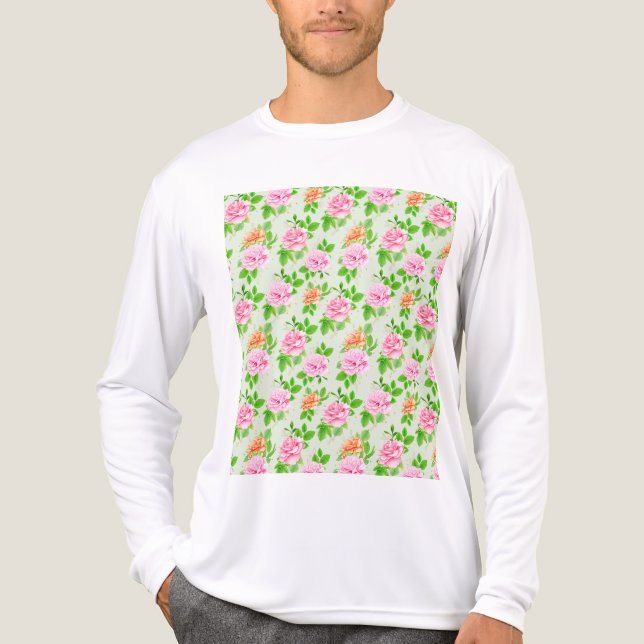 Rosa Blumenmuster Tri-Blend Shirt (Vorderseite)