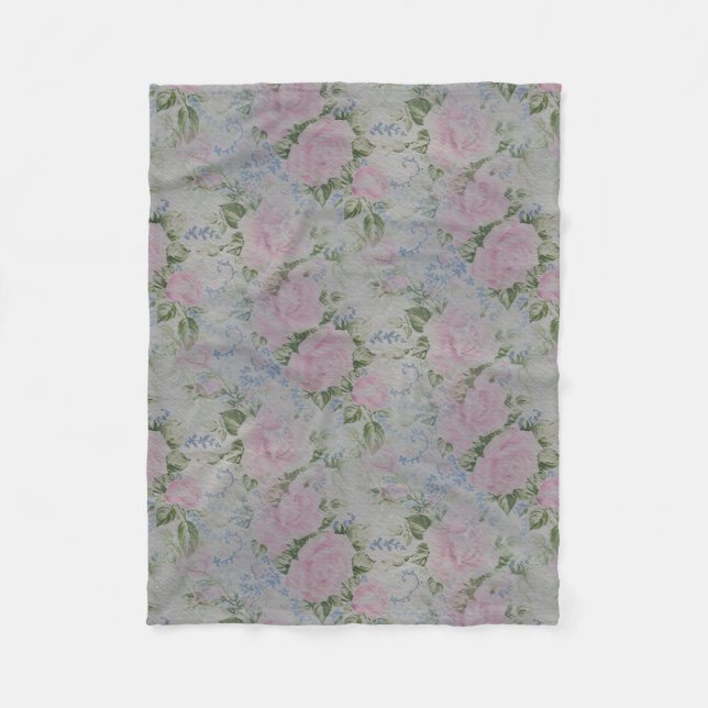 Rosa Blumenmuster Vintage Fleecedecke (Vorderseite)