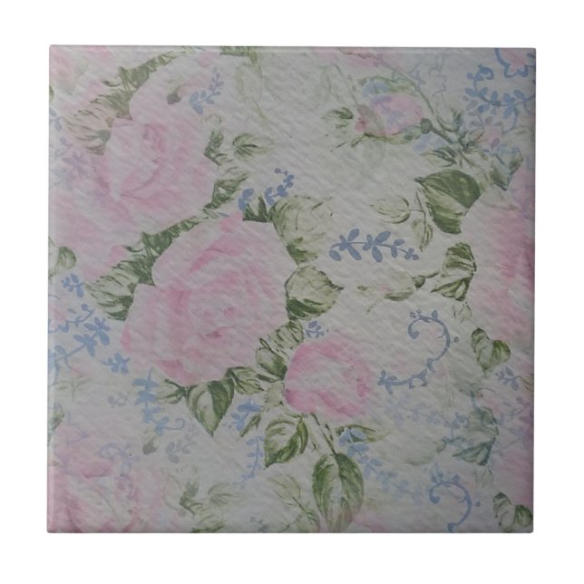 Rosa Blumenmuster Vintage Fliese (Vorderseite)
