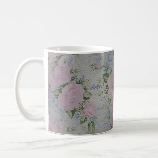Rosa Blumenmuster Vintage Kaffeetasse (Links)