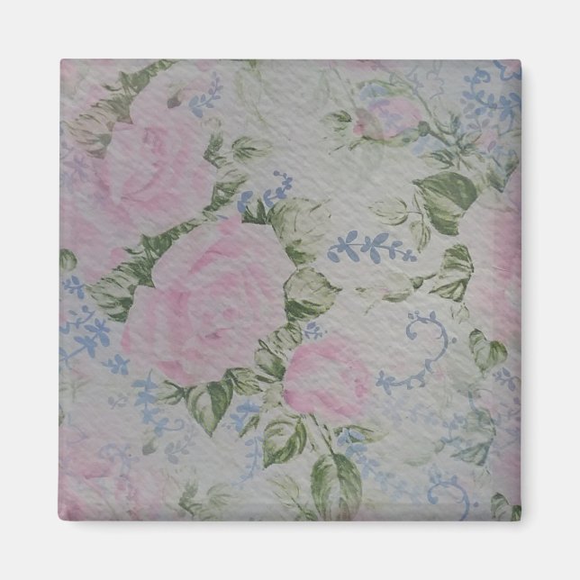 Rosa Blumenmuster Vintage Magnet (Vorne)