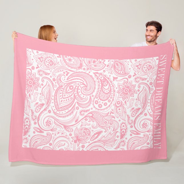 Rosa Blumenpaisley-Muster in Weiß Fleecedecke (Beispiel)