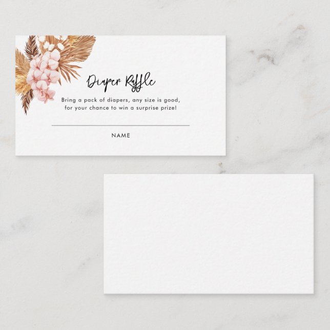 Rosa Blumenpampas Grass Kinderdusche Windelwindeln Begleitkarte (Vorne/Hinten)