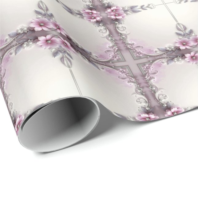Rosa Blumenrahmen-Geschenkpapier Geschenkpapier (Rolleneckpunkt)