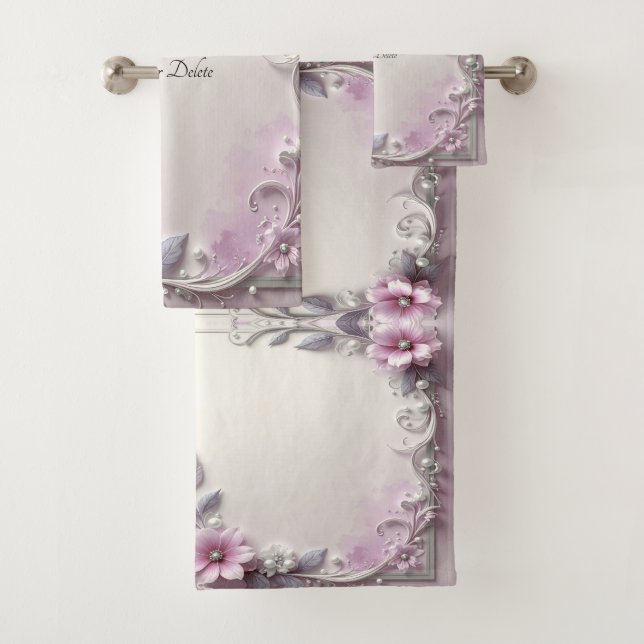 Rosa Blumenrahmen-Handtuch-Set Badhandtuch Set (Insitu)