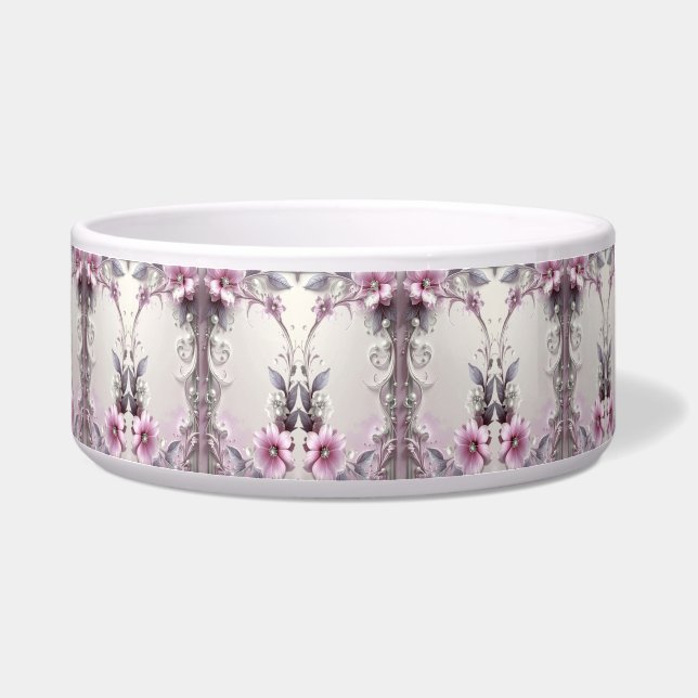 Rosa Blumenrahmen-Haustier-Schale Napf (Links)