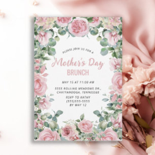 Rosa Blumenrahmen Muttertags-Brunch Einladung