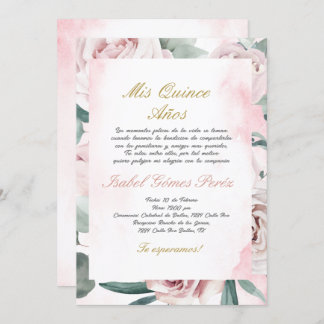 Rosa Blumenrahmen Quinceanera Spanisch Einladung