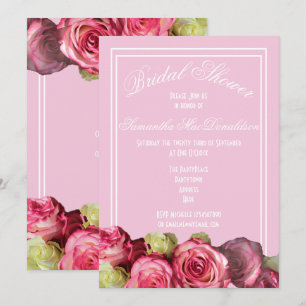 Rosa Blumenrand Sommer Brautparty Einladung