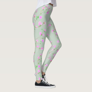 Rosa Blumenranken-Sage-Grün-Leggings Leggings