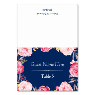 Rosa Blumenreath Classy Navy Blue Wedding Place Tischnummer