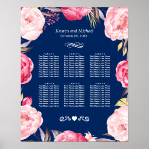 Rosa Blumenreste 6 Tische Hochzeitstabelle Poster