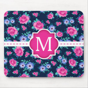 Rosa BlumenRosen-Muster-Gewohnheits-Monogramm Mousepad