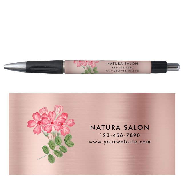 Rosa Blumensalon Business Promotions Rose Gold Kugelschreiber (Pink Floral Salon Business Promotional Rose Gold Pen)