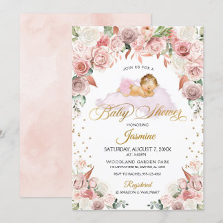 Rosa Blumenschläfer Kinderdusche Einladung