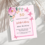 Rosa Blumenschmetterlinge Einladung zum Geburtstag<br><div class="desc">Rosa Hintergrundfarbe mit einem Bogen. Die Einrichtung besteht aus rosa Blumen,  Blume der Rose,  grünem Eukalyptusgrün und Schmetterlingen. Personalisieren Sie Ihren Namen und Ihre Party-Daten und fügen Sie diese hinzu. Zurück: Rose goldene Hintergrundfarbe. 1 Blatt = 1 Einladung mit Druckkante bis Kante.</div>