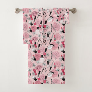 Rosa Blumenschönheits-Produkt-Muster Badhandtuch Set