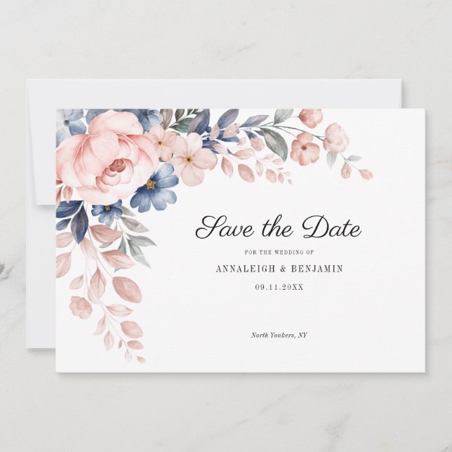 Rosa Blumenschrift Botanische Hochzeit Save The Date (Vorderseite)