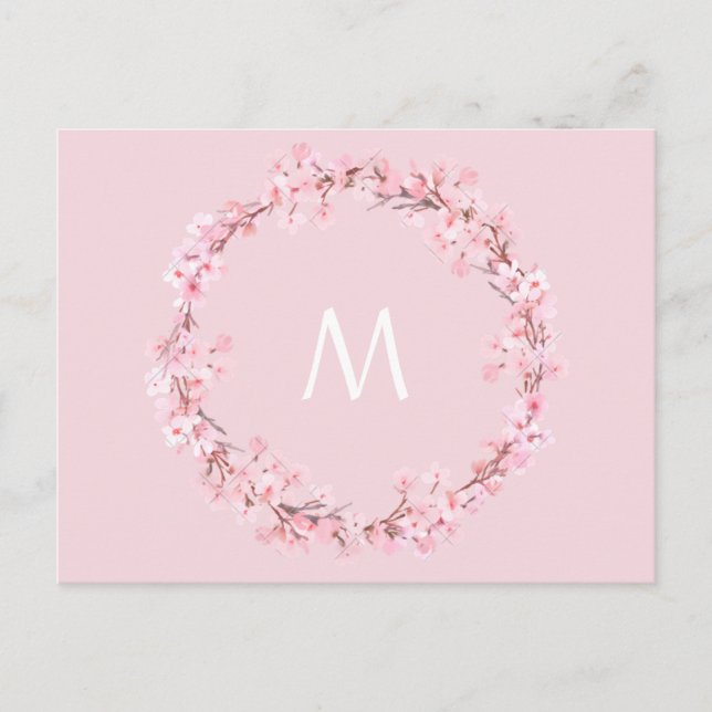 Rosa Blumenschrift Monogramm Postkarte (Vorderseite)