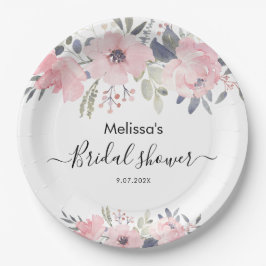 Rosa Blumenschrift Rustikales Brautparty Pappteller