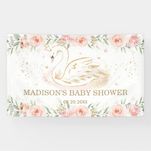 Rosa Blumenschwan Babydusche Geburtstagsgeschenk H Banner