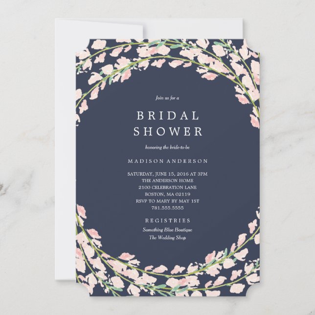 Rosa Blumenstems Bridal Dusche Einladung (Vorderseite)