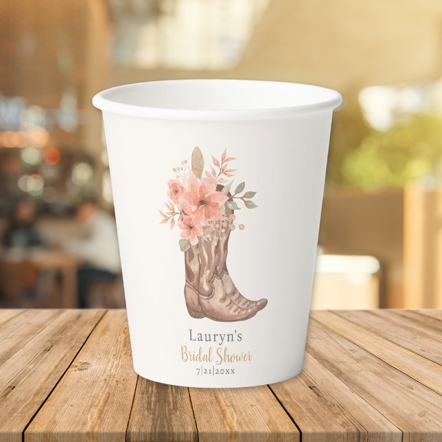 Rosa Blumenstiefel Kuhgirl-Junggesellinnenabschied Pappbecher (Pink Floral Boots Cowgirl Bridal Shower Paper Cups
)