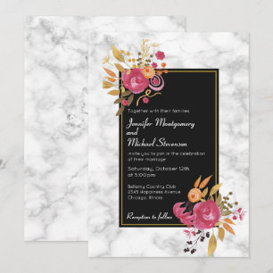 Rosa Blumenstrauß auf weißer Marmor-Hochzeitseinla Einladung