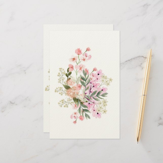 Rosa Blumenstrauß Briefpapier (Vorderseite/Rückseite Beispiel)