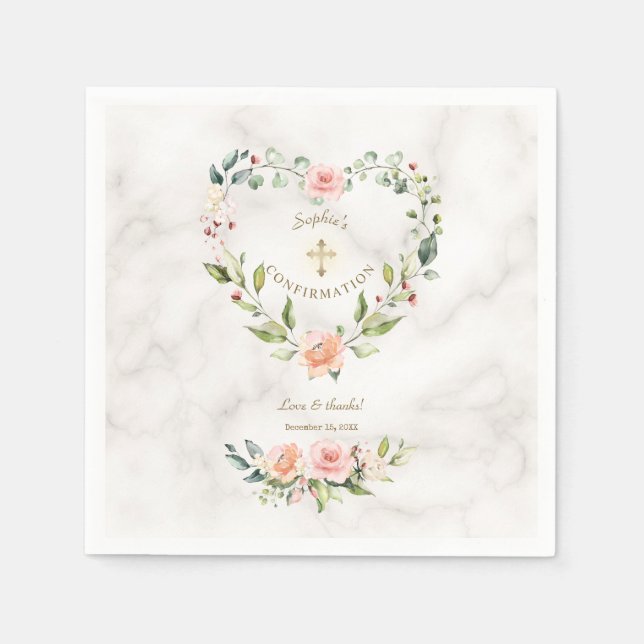 Rosa Blumenstrauß Goldene Marmor Girl Bestätigung Serviette (Vorderseite)