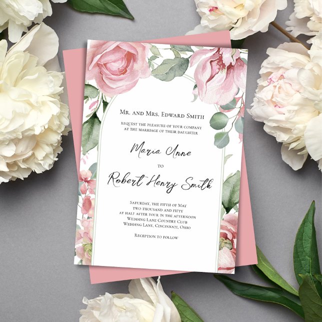 Rosa Blumenstrauß Hochzeitsfeier Elegante Einladung (Blush pink floral wedding invitations. )