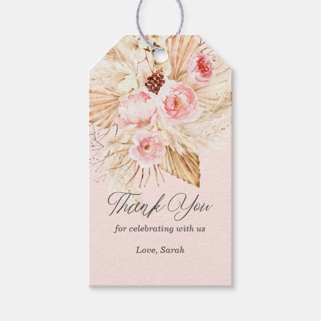 Rosa Blumenstrauß Pampelgras Kindermädchen Dusche Geschenkanhänger (Vorderseite)