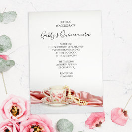 Rosa Blumenstrauß-Tee-Cup mit Perlen Quinceanera P Einladung