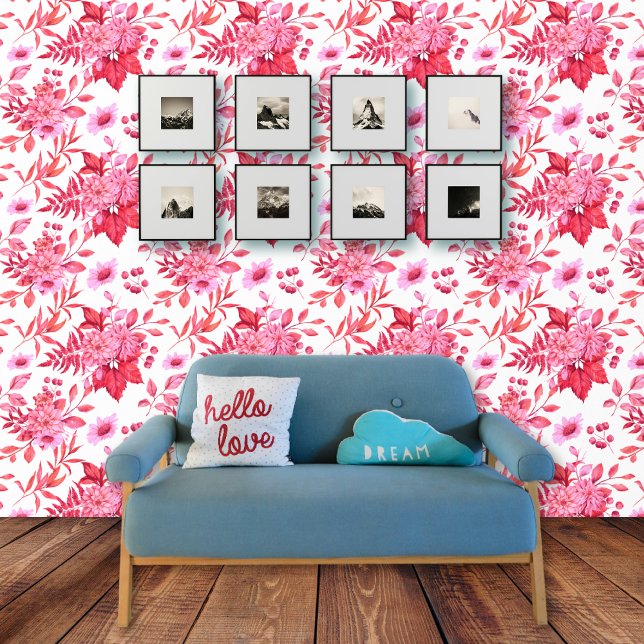 Rosa Blumenstrauß und Blattmuster Tapete (Von Creator hochgeladen)