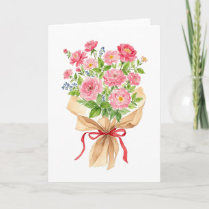 Rosa Blumenstrauß Wasserfarbe Valentinstag Feiertagskarte