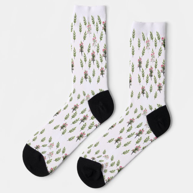 Rosa Blumenstrauß-Wiederholung Socken (Linkes Detail)