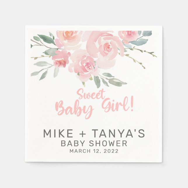 Rosa Blumenstylish Mädchen Baby Duschpapier Servie Serviette (Vorderseite)