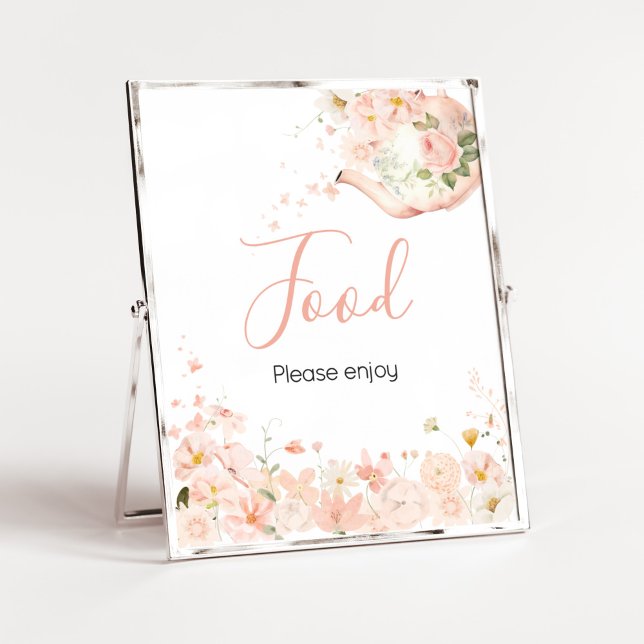 Rosa Blumentee für zwei Babyduschen Poster (Pink Floral Tea for Two Baby Shower Food Sign)