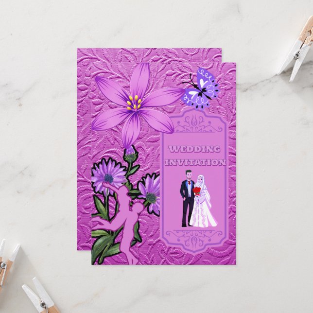 Rosa Blumentextur Islamische Hochzeit Einladung (Vorderseite/Rückseite Beispiel)