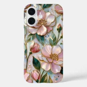 Rosa Blumenvorhang iPhone-Hülle Buntglas Pastell G iPhone 16 Hülle