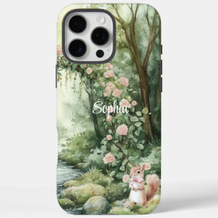 Rosa Blumenwald Eichhörnchen iPhone 16 Pro Max Hülle