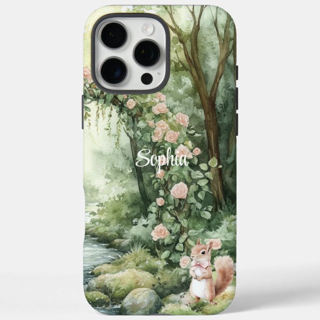 Rosa Blumenwald Eichhörnchen Case-Mate iPhone Hülle (Rückseite)