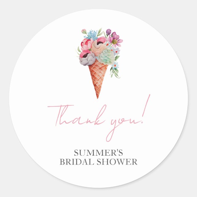Rosa Blumenwasser Wasserfarbe Eiscreme Brautparty Runder Aufkleber (Vorderseite)