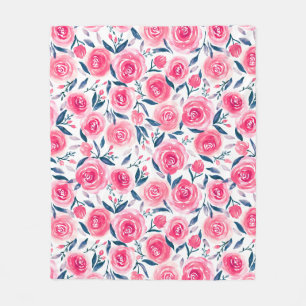 Rosa Blumenwatercolor-Rosen-Muster Fleecedecke