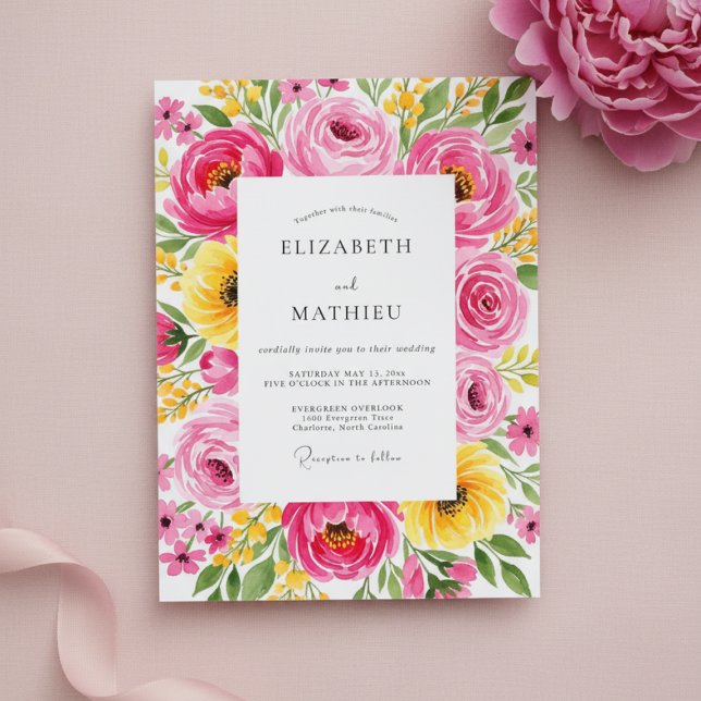 Rosa Blumenwiese Hochzeit Einladung (Von Creator hochgeladen)