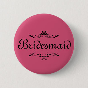 Rosa Blumenwirbel Border Bridesmaid Button
