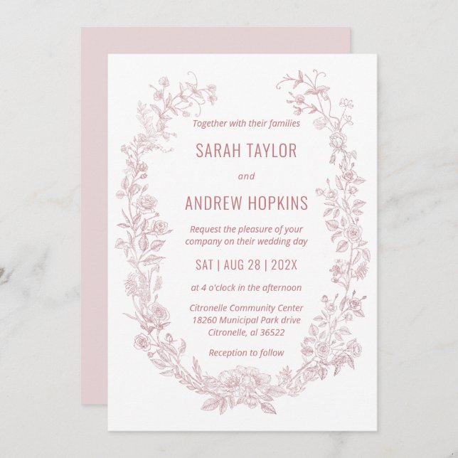 Rosa Blumenzehen Rustikal Bohemisch Einladung (Vorne/Hinten)