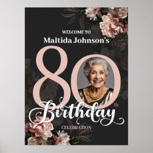 Rosa Blumige 80. Geburtstagsfeier Willkommen Poster