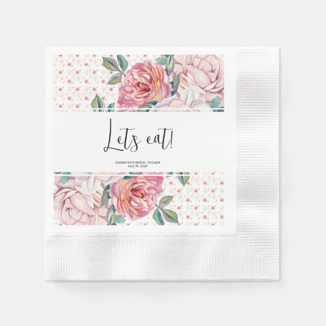 Rosa Blumige Brautparty Papier Gestaltet Serviette (Vorderseite)